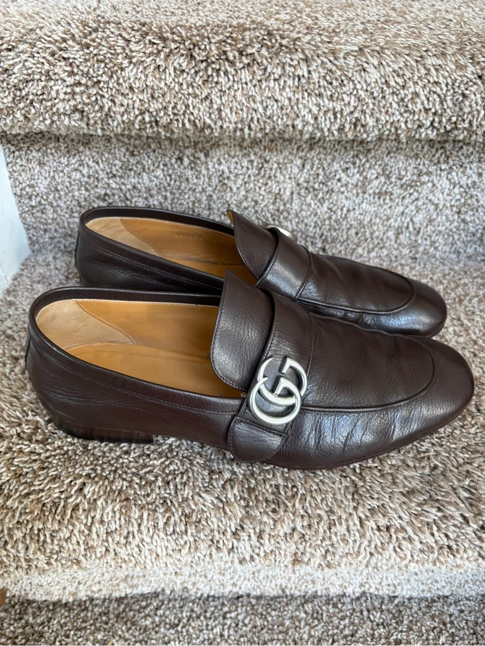 Gucci Marmot Men’s Dark Brown Leather Double GG Penny Loafers